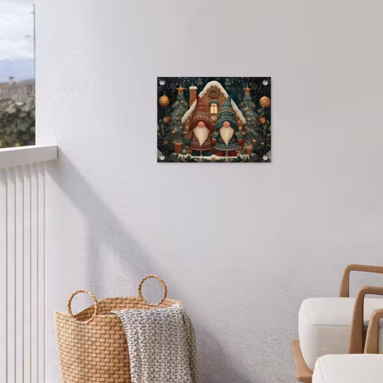 Kerst - Gnomen - Peperkoekhuisje - Rood - Groen tuinposter los doek klein -sfeer8