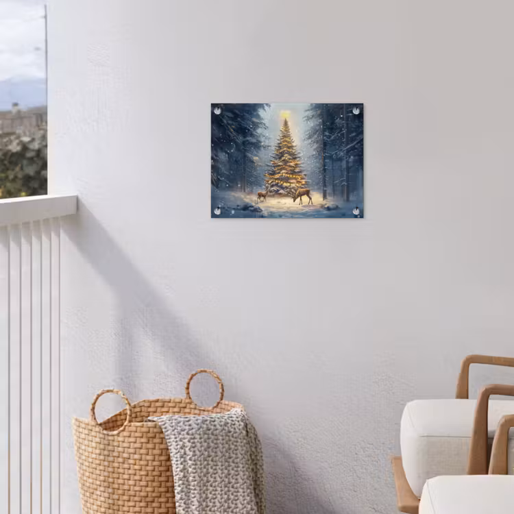 Kerstlicht - Woud - Hert - Donker tuinposter los doek klein -sfeer8