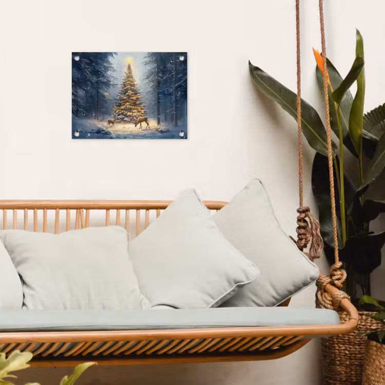 Kerstlicht - Woud - Hert - Donker tuinposter los doek klein -sfeer7
