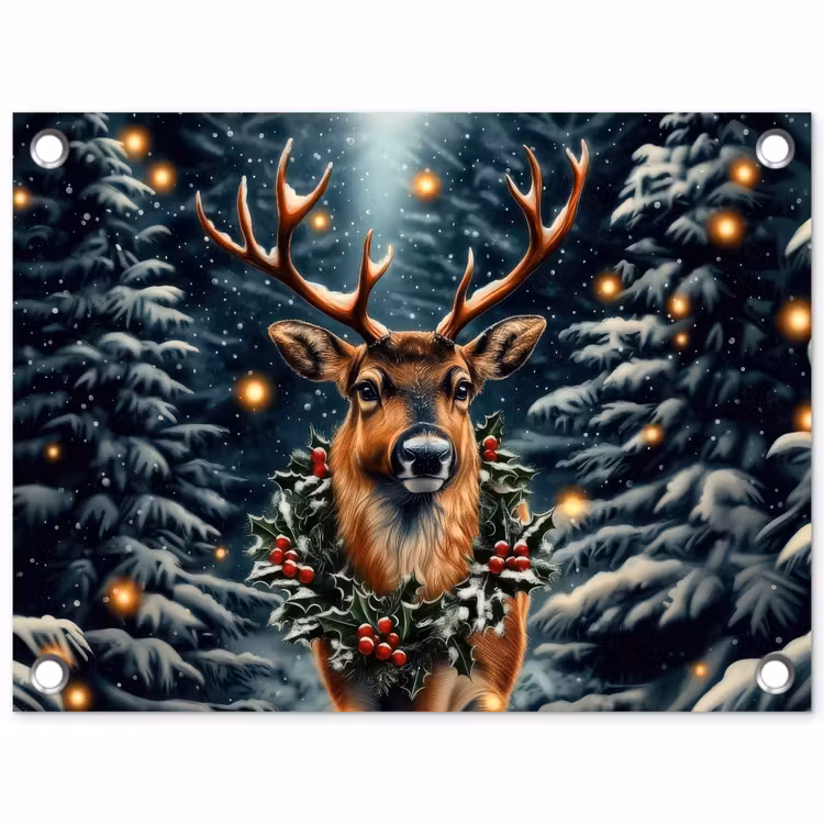Kerst - Magie - Bos - Kleurrijk tuinposter los doek klein -3d