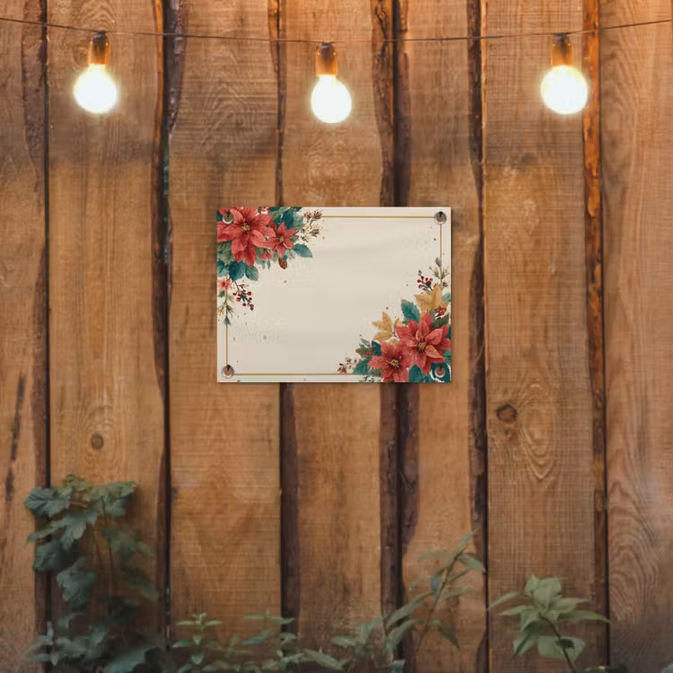 Kerst - Poinsettia - Omlijsting - Kleurrijk tuinposter los doek klein -sfeer1