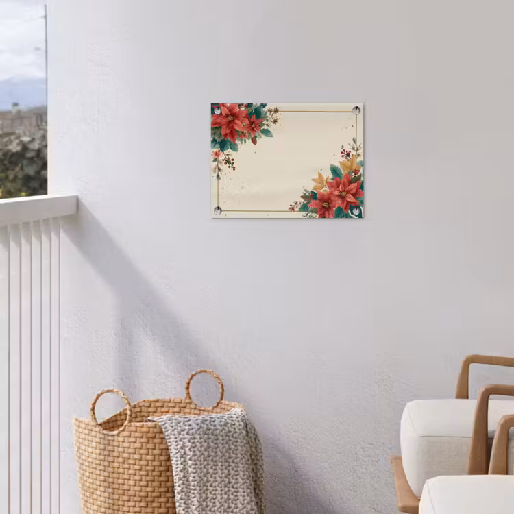 Kerst - Poinsettia - Omlijsting - Kleurrijk tuinposter los doek klein -sfeer8