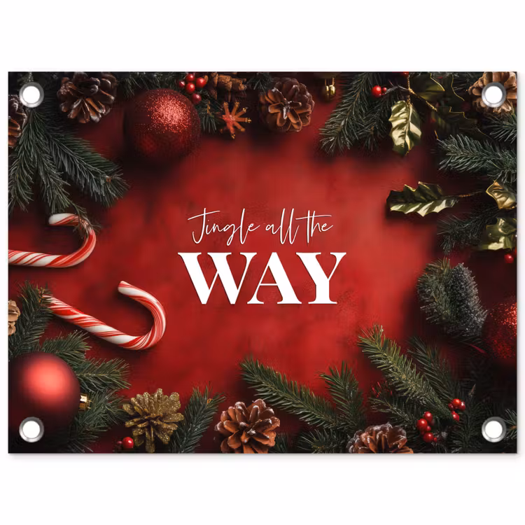 Kerst - Quote - Rood - Kerstballen tuinposter los doek klein -3d