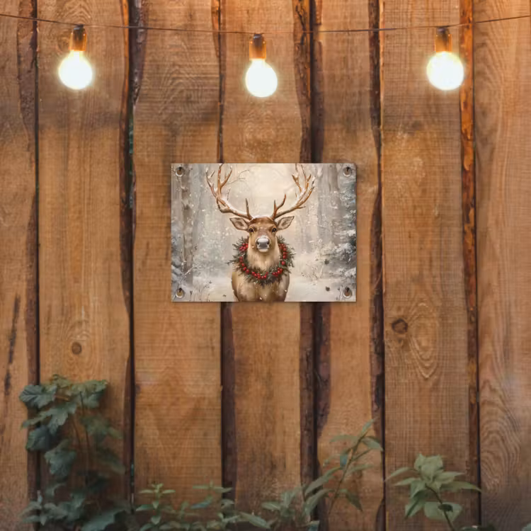 Kerst - Rendier - Winter - Krans tuinposter los doek klein -sfeer1