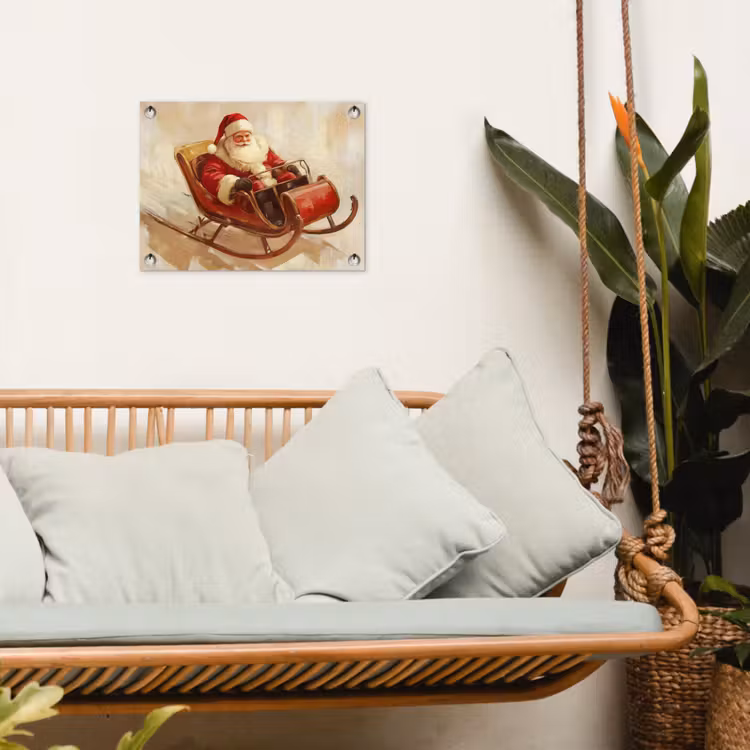 Kerst - Slee - Kerstman tuinposter los doek klein -sfeer7