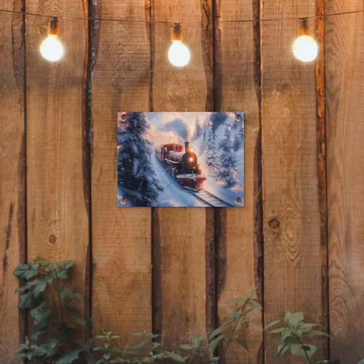 Kersttrein - Sneeuw - Winter - Kerst tuinposter los doek klein -sfeer1