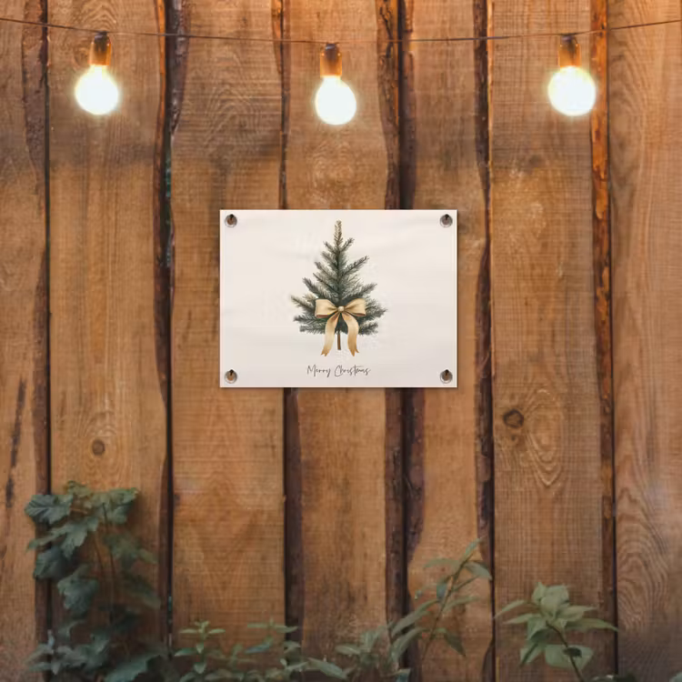 Kerstboom - Kerst - Merry Christmas - Beige tuinposter los doek klein -sfeer1