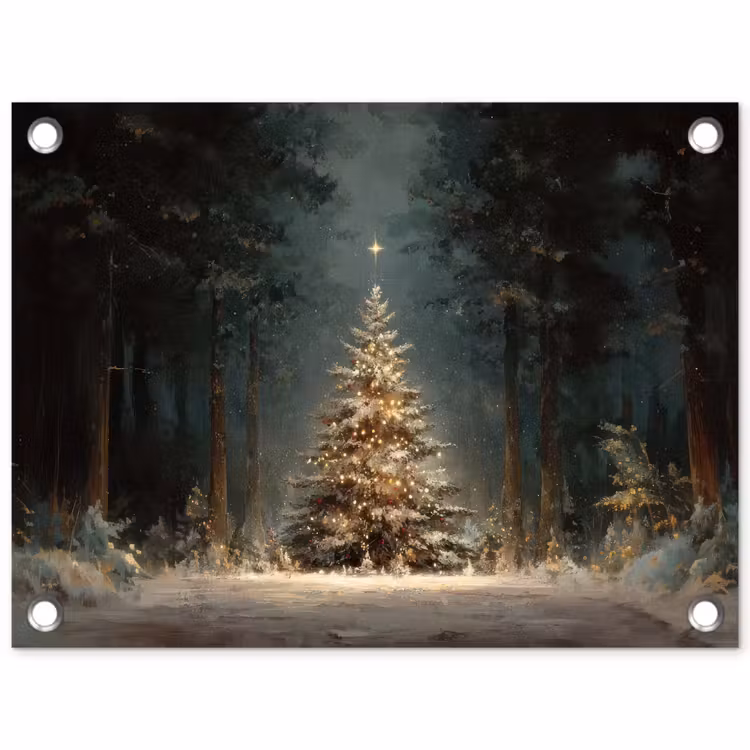 Kerstboom - Bos - Sneeuw - meerkleurig tuinposter los doek klein -3d