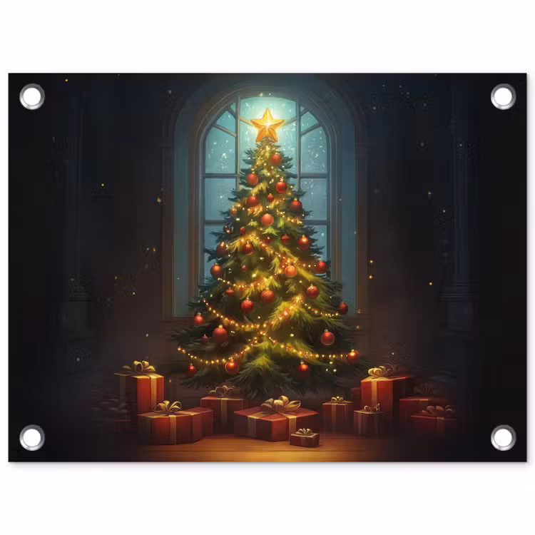 Kerstboom - Cadeau - Kerst - Winter tuinposter los doek klein -3d