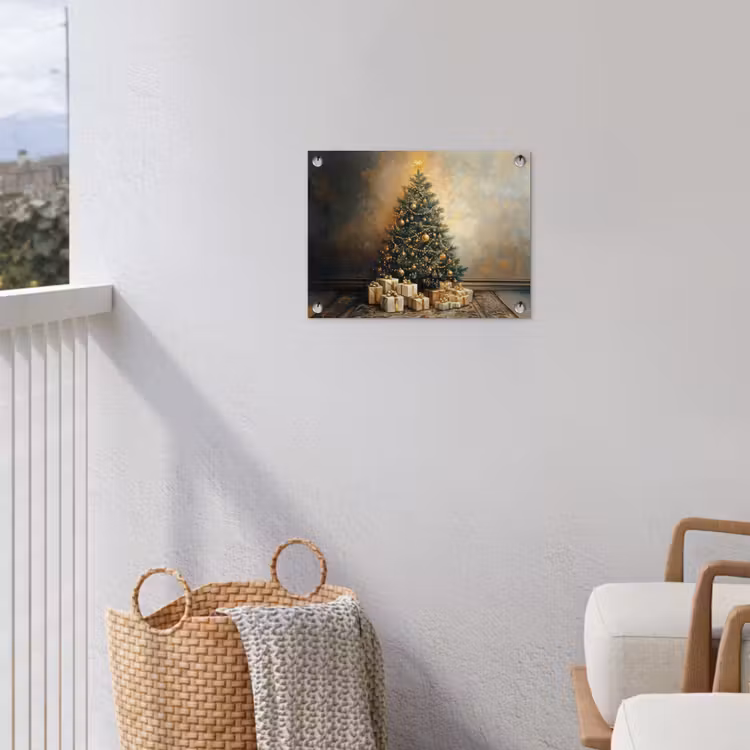 Kerstboom - Cadeaus - Goud tuinposter los doek klein -sfeer8