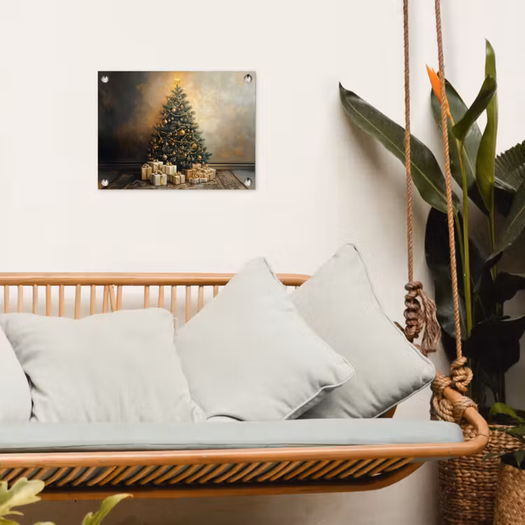 Kerstboom - Cadeaus - Goud tuinposter los doek klein -sfeer7
