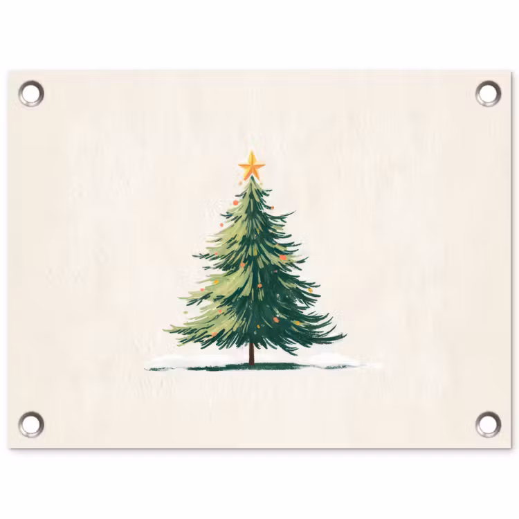 Kerstboom - Illustratie - Ster - Sneeuw tuinposter los doek klein -3d