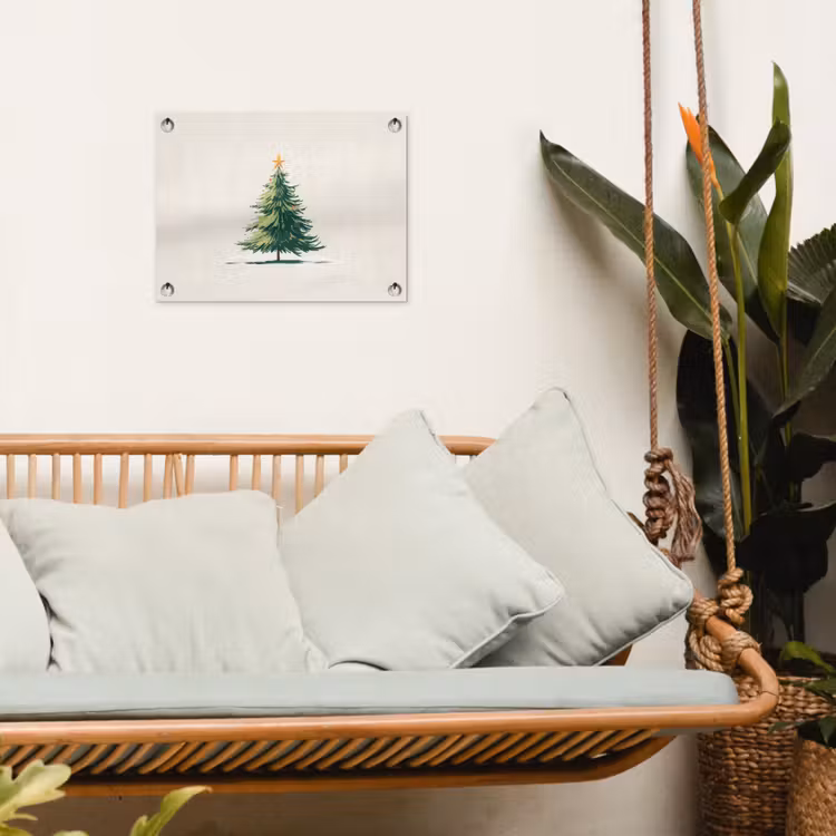 Kerstboom - Illustratie - Ster - Sneeuw tuinposter los doek klein -sfeer7