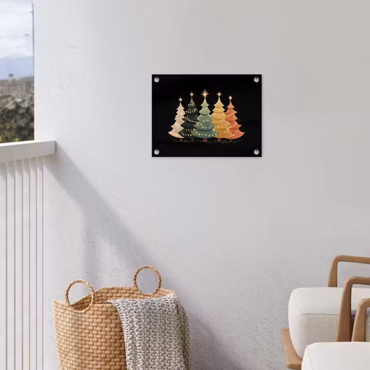 Kerstbomen - Kleurrijk - Lichtjes - Ster tuinposter los doek klein -sfeer8