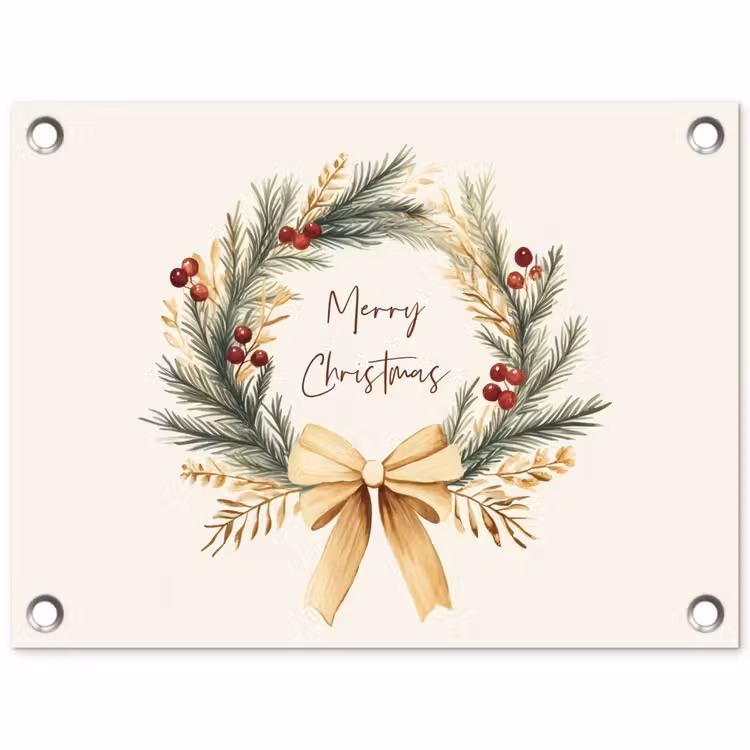 Kerstkrans - Kerst - Goud - Beige tuinposter los doek klein -3d