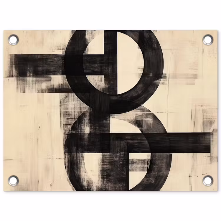 Cirkels - Balken - Zwart - Abstract tuinposter los doek klein -3d