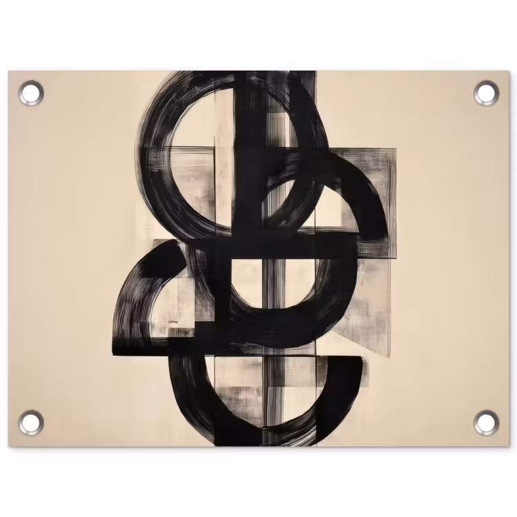 Cirkels - Lijnen - Vormen - Zwart tuinposter los doek klein -3d