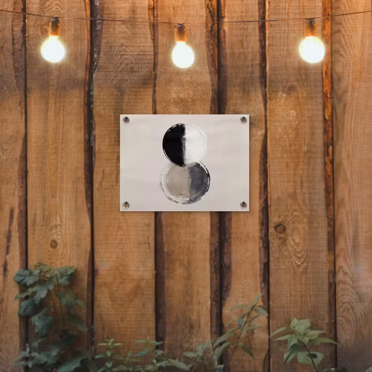 Cirkels - Strepen - Minimalistisch - Zwart tuinposter los doek klein -sfeer1