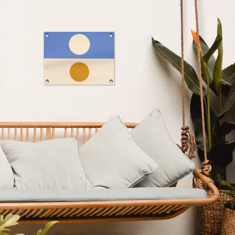 Cirkels - Symmetrisch - Wit - Blauw- Geel tuinposter los doek klein -sfeer7