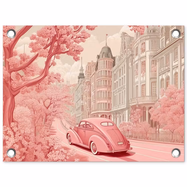City - Car - Pink tuinposter los doek klein -3d
