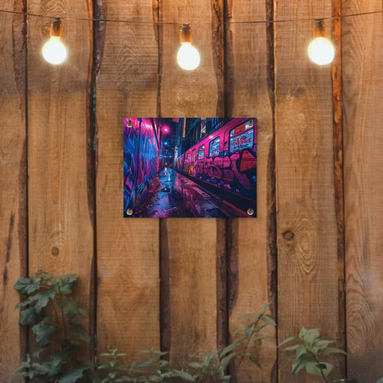 Stad - Neon - Nacht - Roze - Graffiti tuinposter los doek klein -sfeer1