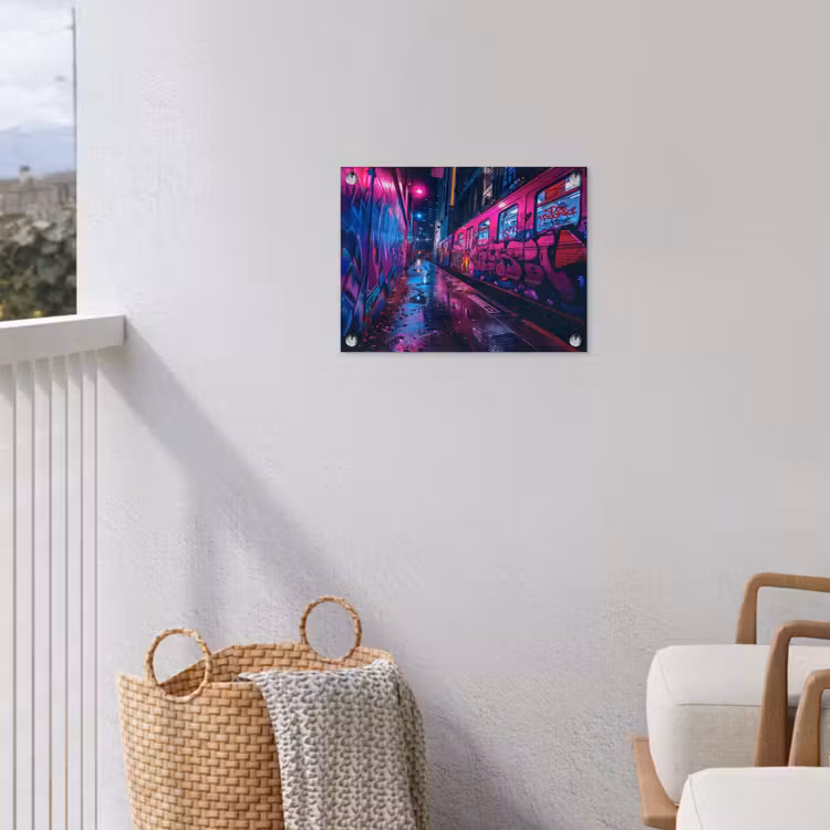 Stad - Neon - Nacht - Roze - Graffiti tuinposter los doek klein -sfeer8