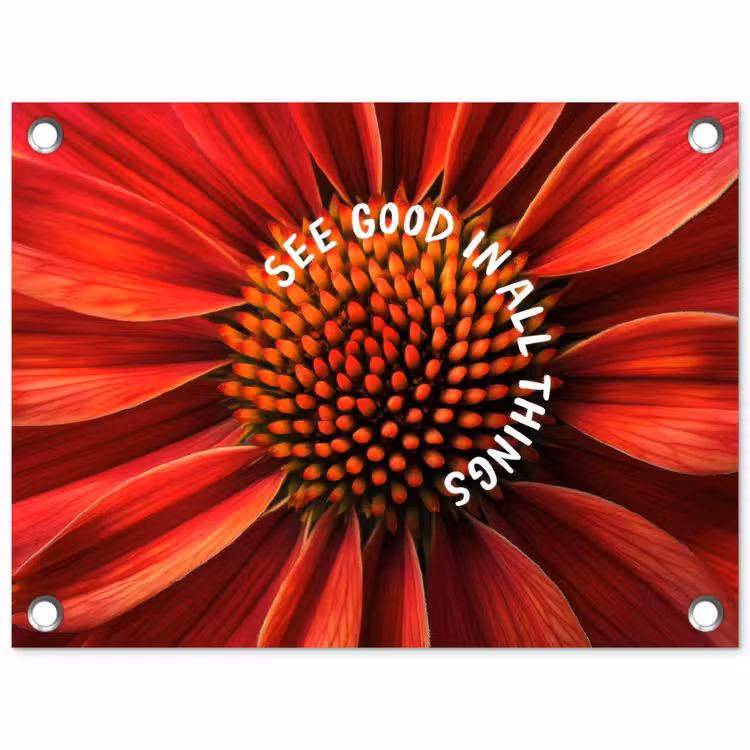 Close up - Bloem - Quote - Rood tuinposter los doek klein -3d