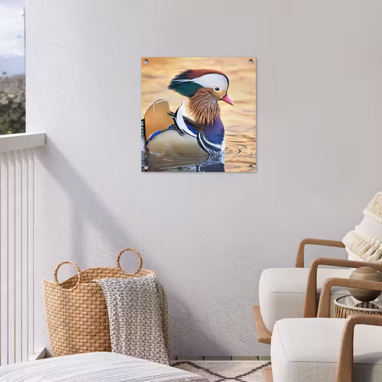 Close-up mandarijneend tuinposter los doek klein -sfeer8