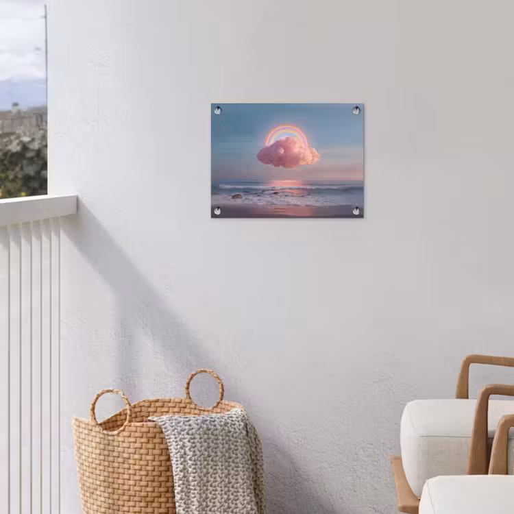 Wolk - Regenboog - Zee tuinposter los doek klein -sfeer8