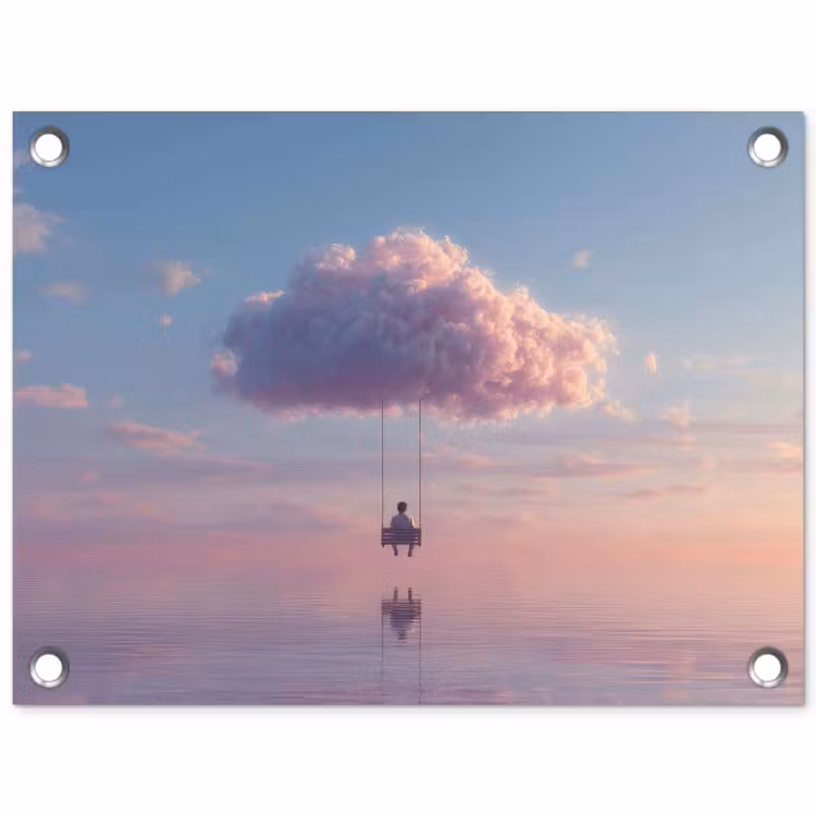 Wolk - Schommel - Kleurrijke lucht tuinposter los doek klein -3d