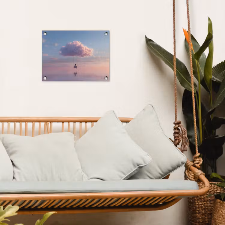 Wolk - Schommel - Kleurrijke lucht tuinposter los doek klein -sfeer7