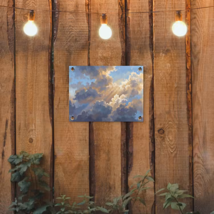 Wolken - Zonnestralen - Natuur - Abstract - Blauw tuinposter los doek klein -sfeer1