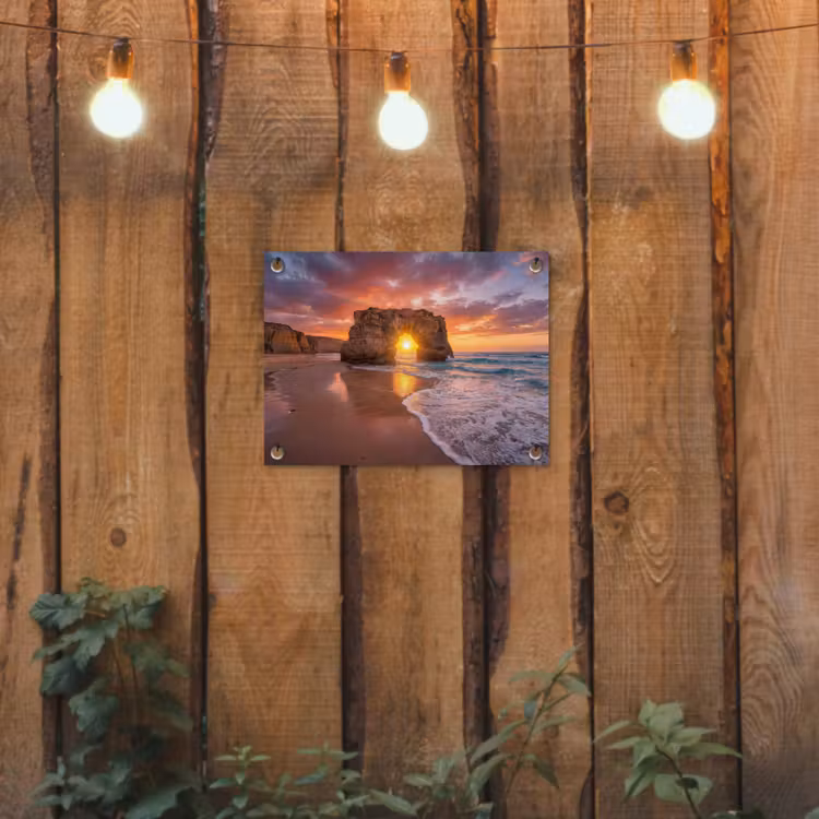 Kust - Rots - Zonsondergang - Zee - Natuur tuinposter los doek klein -sfeer1