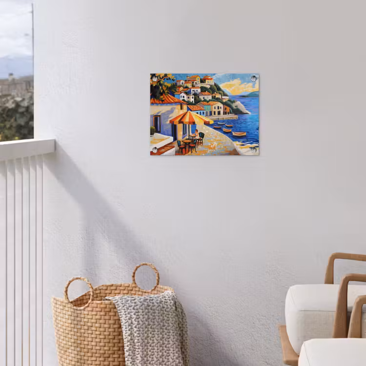 Kustdorp - Huisjes - Mozaïek - Zee tuinposter los doek klein -sfeer8