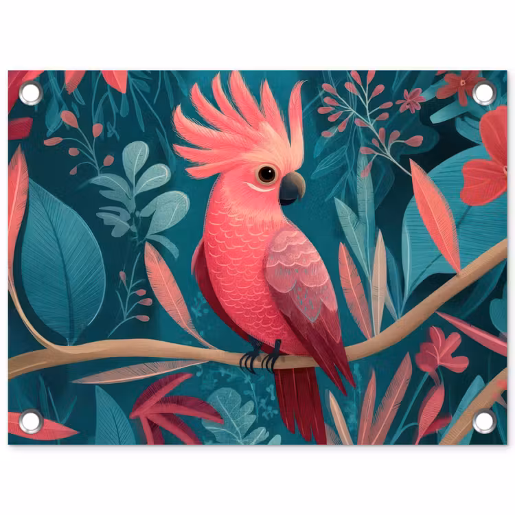Kaketoe - Tropische bladeren - Tak tuinposter los doek klein -3d