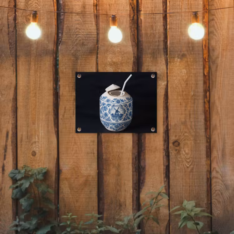 Kokosnoot - Eten - Delfts blauw - Drinken tuinposter los doek klein -sfeer1
