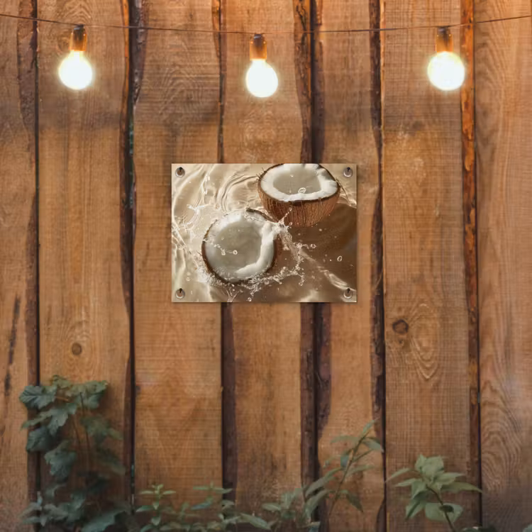 Kokosnoot - Water - Beige - Spetters tuinposter los doek klein -sfeer1