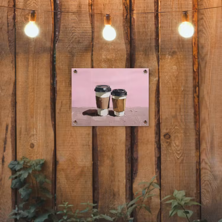 Koffiebekers - Deksel - Verf - Textuur tuinposter los doek klein -sfeer1