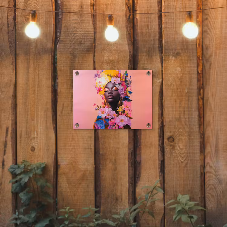 Kleurrijk - Bloemen - Vrouw - Zon tuinposter los doek klein -sfeer1