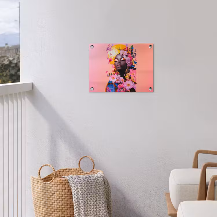 Kleurrijk - Bloemen - Vrouw - Zon tuinposter los doek klein -sfeer8