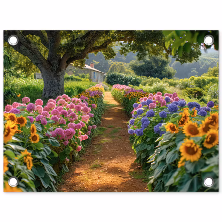 Kleurrijk Tuinpad tuinposter los doek klein -3d