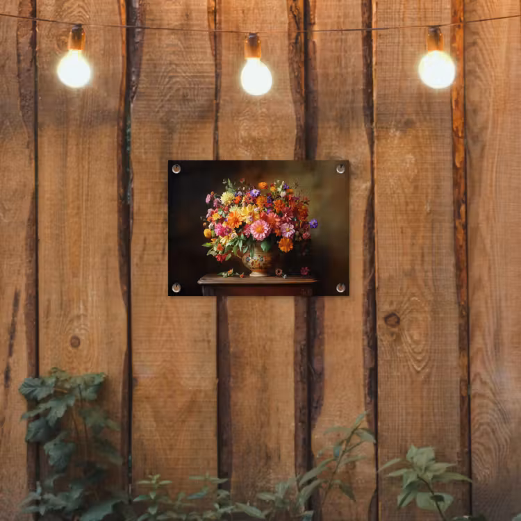 Kleuren - Boeket - Vaas - Hout tuinposter los doek klein -sfeer1