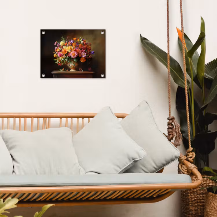 Kleuren - Boeket - Vaas - Hout tuinposter los doek klein -sfeer7