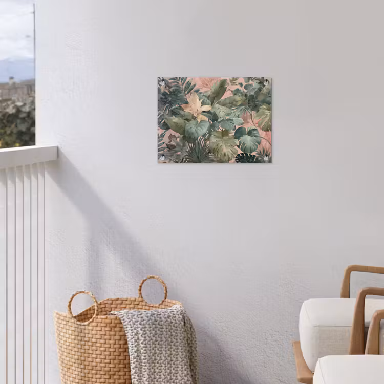 Compositie van bladeren - Groen - Roze tuinposter los doek klein -sfeer8