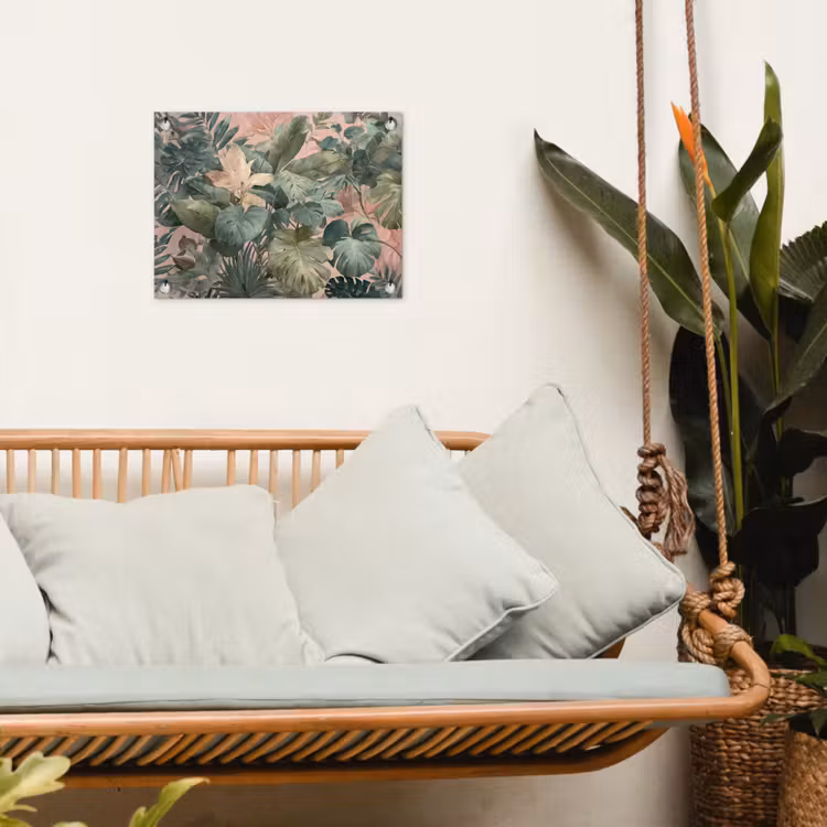 Compositie van bladeren - Groen - Roze tuinposter los doek klein -sfeer7