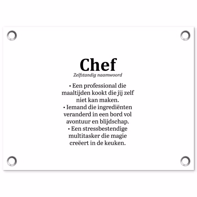 Kok - Definitie - Chef - Koken - Keuken - Spreuken - Woordenboek tuinposter los doek klein -3d
