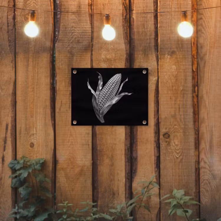 Maïskolf - Glanzend metaal - Elegant tuinposter los doek klein -sfeer1
