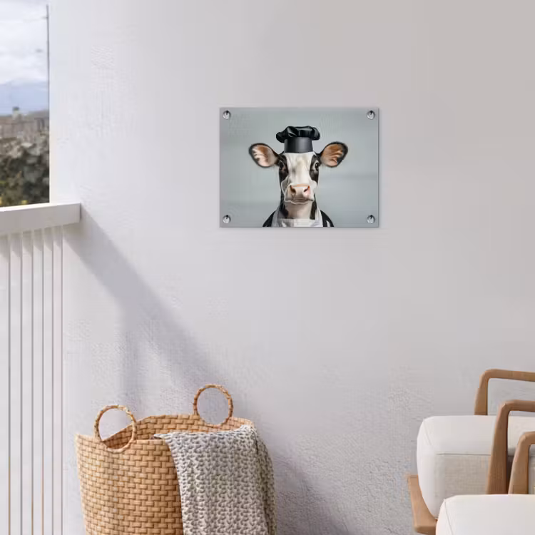 Koe - Zwart - Wit - Kok tuinposter los doek klein -sfeer8