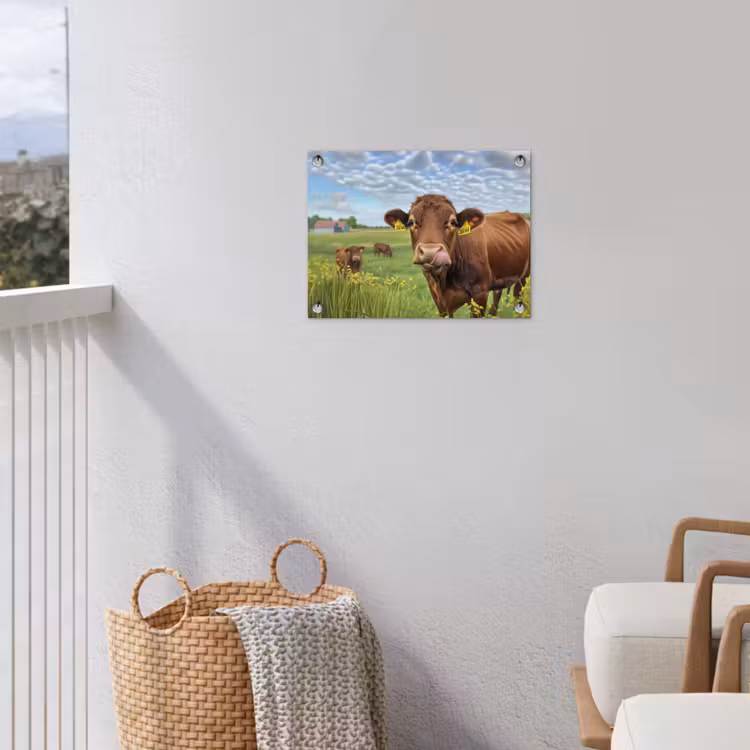 Koe - Weide - Bloemen tuinposter los doek klein -sfeer8