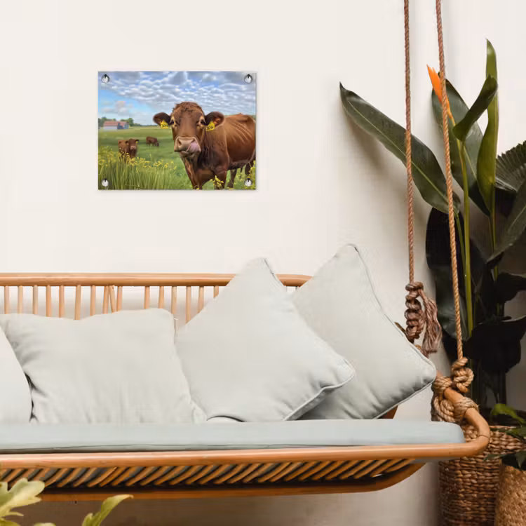 Koe - Weide - Bloemen tuinposter los doek klein -sfeer7